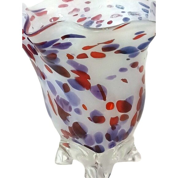 Mid Century Studio Art Glass Murano Purple Pink Confetti Flower Petal Vase - Picture 7 of 14